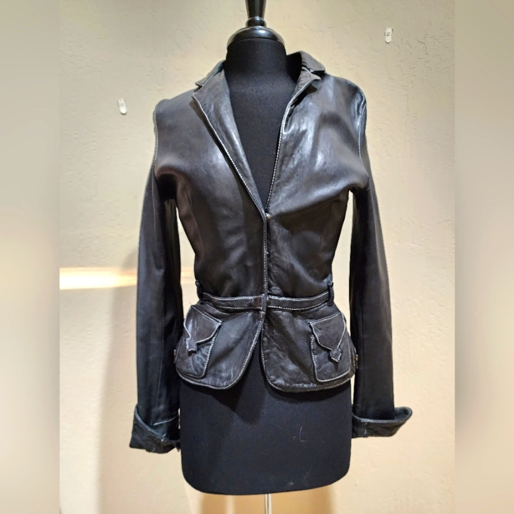 Blur Italy Black Leather Jacket 44 US 4